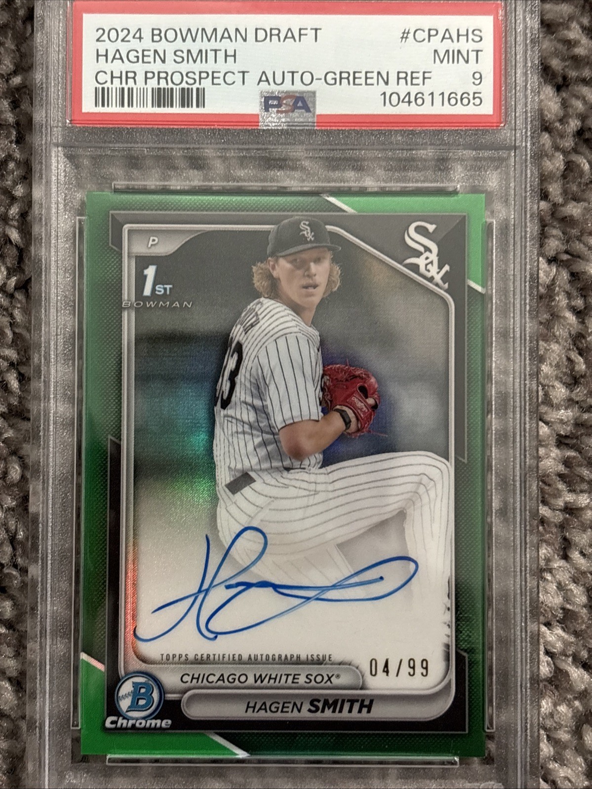2024 Bowman Draft Chrome 1st Hagen Smith Auto /99 Green Refractor #CPA-HS PSA 9