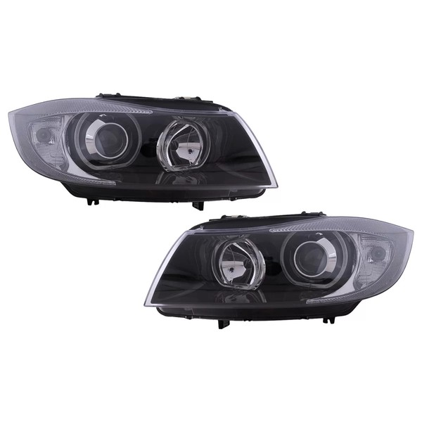 LED Angel Eyes Scheinwerfer FüR BMW 3Er E90 Limo E91 Touring 03.05-2011 Schwarz-image