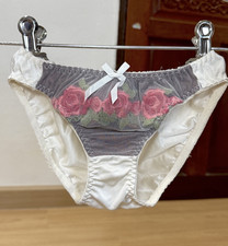 Vintage Silky Ivory Polyester Panty Floral Rose Sissy Bikini Hi Cut Brief Sz.5