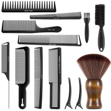 SALONSILK 13PCS Hair Cutting Shaving Brush and Comb Set, Professional Barber Com