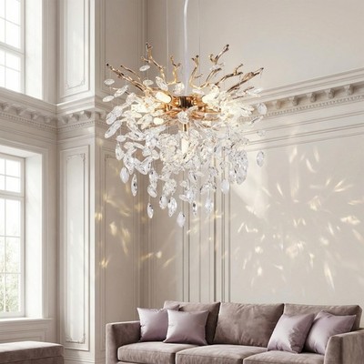 18'' Tree Branch Crystal Chandelier Luxury Gold LED Ceiling Pendant Light Fixture