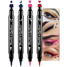evpct Colored Winged Eyeliners Stamp 4 in 1 Stars Flowers Hearts Moon Face Ma...