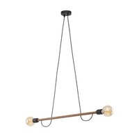 HäNgeleuchte HäNgelampe Holz Metall 93 Cm Lang H: Max. 160 Cm Verstellbar 2X E27