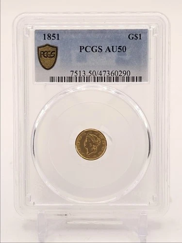1 DOLLAR 1851 LIBERTY HEAD GOLD COIN GS1 USA MS68 PCGS Q5876