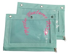 2pcs Teal Pencil Pen Pouches 3 Ring Zipper Pencil Case Binder Cosmetic Bag