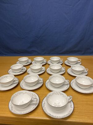 Vintage Noritake ''Natalie 5815'' (14 Sets) Cups & Saucers w/Platinum Trim