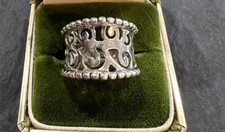 Sterling Silver Wide Tapered Band Ring, Scroll Design, Size 7, Thailand