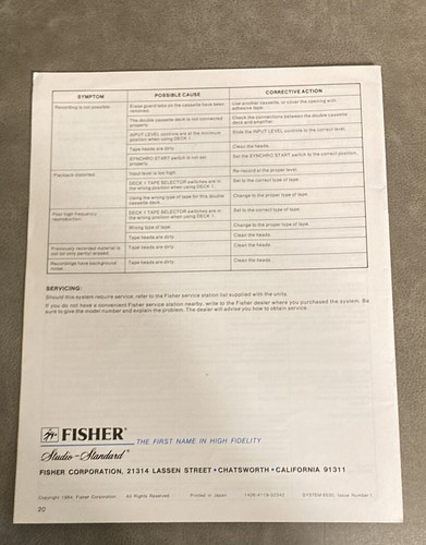 Vintage Fisher 8530 System Operating Instructions- Manual Only - Picture 2 of 5