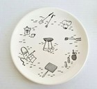 Vintage BARBECUE PLATE Set Of 2 Ceramic MID CENTURY MODERN Fun Graphics — photo 2
