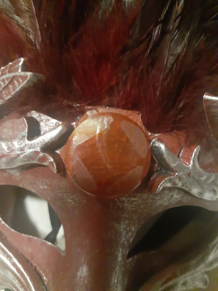 Feather Masquerade Party Mardi Gras MASK Real Gemstone Red Black Silver Beautifu - Image 4 of 4