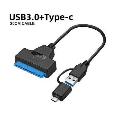Adapterkabel 2 in 1 SATA auf USB 3.0/Typ-C bis zu 6 Gbit/s externe HDD SSD 2.5