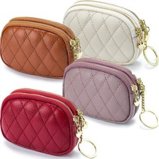 Coin Purse Pouch for Women, Genuine Leather Mini Cash Wallet with Keychain Ring