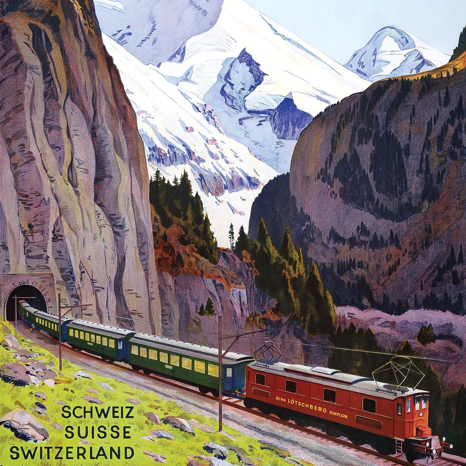 Poster Lötschberg, 1937 | 22x34" Big size A1 | Switzerland, railroad wall art - Image 3 of 4