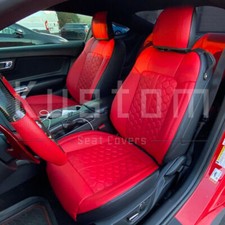 Kustom Black W Red Honeycomb Seat Covers Leather For Mustang Convertible 15-21 Kustom Black W Red Honeycomb Seat Covers Leather For Mustang Convertible 15-21