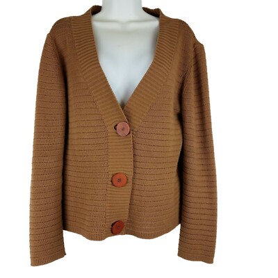 V Neck Rib Knit Sweater Petite M Oversized Buttons Cardigan Mocha Brown Italy