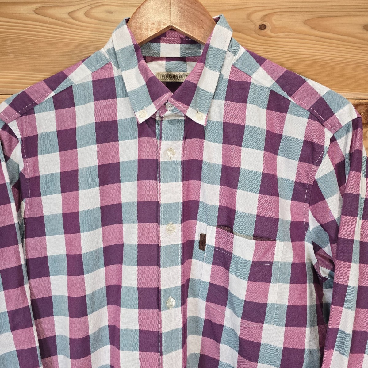 BURBERRY BRITメガチェックシャツ半袖ピンクパープルバーバリーブリット BURBERRYLONDONピンク系メガチェック柄長袖シャツ希少40ゆったり