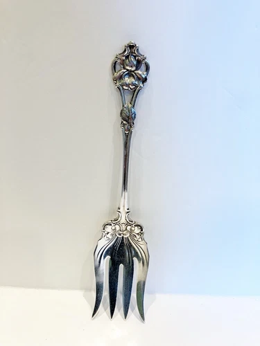 Antique 1909 Sterling Fork Large Meat Serving RW&S Wallace Silver No. 80