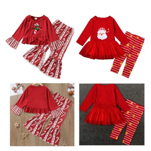 Toddler Kids Girls Christmas Outfit Round Neck T-shirt Dress+Leggings Pants  Set