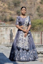Classic Look Manipuri Silk Grey Color Lehenga Choli With Dupatta For Engagement