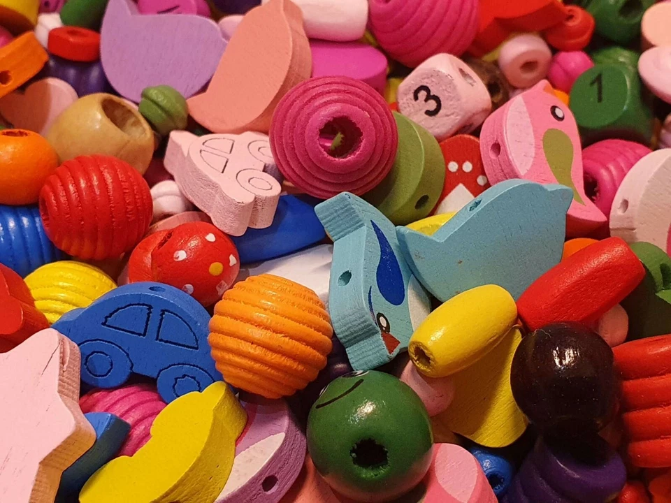 Holzperlen Mischung Bunt Kinder Schmuck Basteln Gemischt Motiv Für DIY H125 - Bild 3 von 4