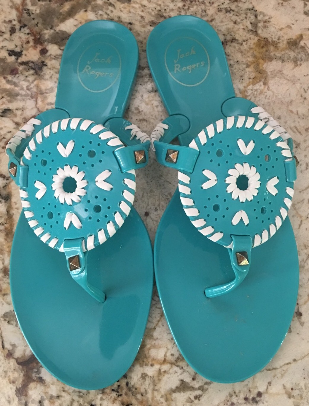 APL Sandali gladiatore Jack Rogers blu brillante con borchie Navajo 10 M usati in ottime condizioni