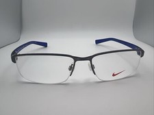 NIKE 8098 078 56/16 140 Silver Blue Men  s Half Rim Frames WW449