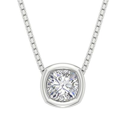 14K massives Gold Lab Grown Kissen Diamant VS1 F 1,00ct Solitär Anhänger Halskette