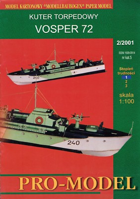 Pro-Model 2/2001 Kuter Torpedowy VOSPER 72 1:100 Modellbaubogen Paper Model