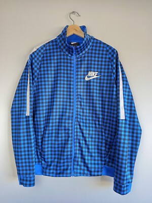 Nike Gingham Check Blue Full Zip High Neck Retro Track Jacket