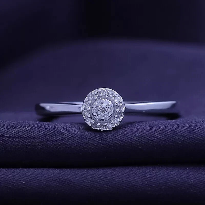 0.15 Ct Lab Grown Diamond Halo Women Engagement Ring 10k White Gold - Image 3 of 4