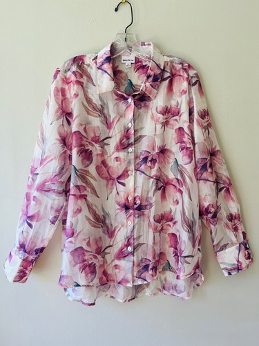 Bailey/44 Lyocell Floral Print Semi Sheer Blouse Shirt Collared Top Size M - 第 1/10 張圖片