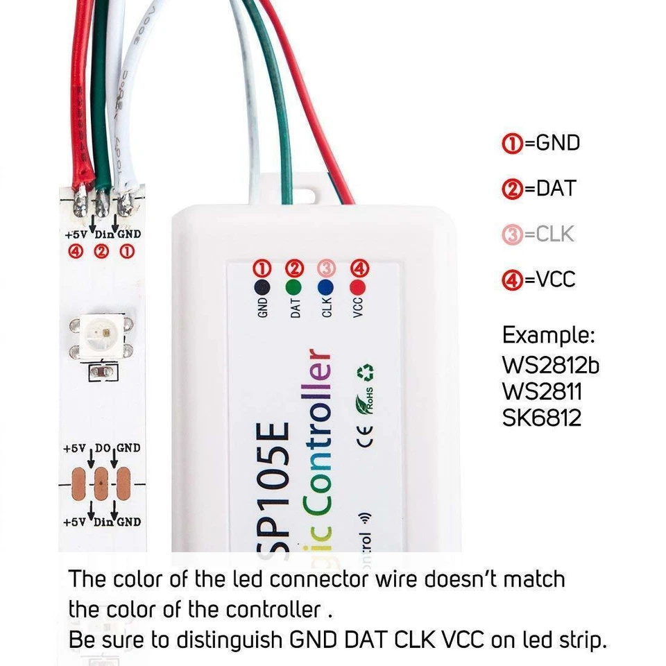 SP105E Controller DC5~24V Bluetooth APP Control WS2811 WS2812B APA102 LED Lights - Image 4 of 4