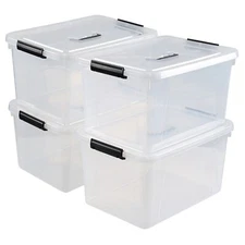 Cand 4 Pack 18 L Plastic Storage Bin with Lid, Clear Latching Box