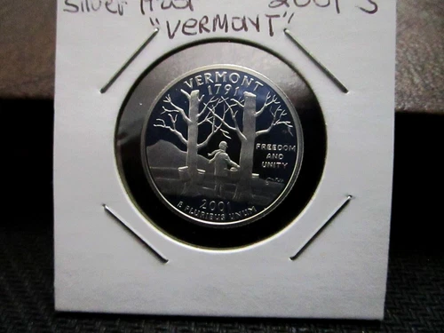2001-S Gem DCAM  Washington  Quarter Dollar Silver Proof Coin Vermont Statehood
