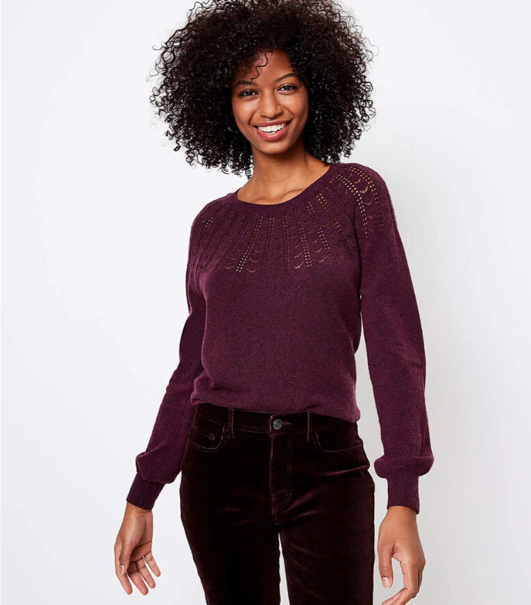 NWT-LOFT Pointelle Yoke Long Sleeve Pullover Sweater Soft Comfy  Womenu0026#039;s XS | eBay