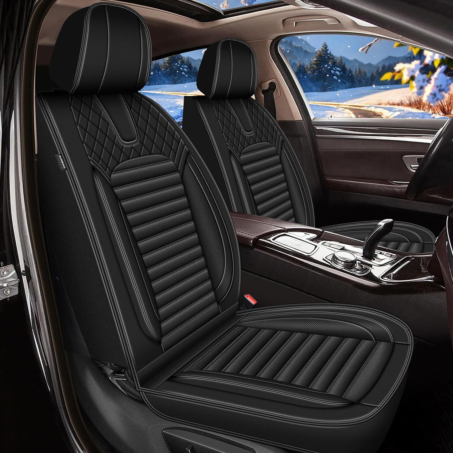 PU Leather Car Front & Rear 5-Seat Covers Pad Black For Hyundai Kona 2018-2023