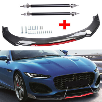 For Jaguar front Bumper Lip Spoiler Splitter Carbon fiber Black+Red