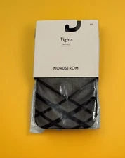 NWT Nordstrom Linear Plaid Black Tights Size M/L