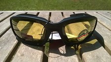 Maxx Motorcycle sunglasses Black yellow lens foam padding ATV glasses goggles