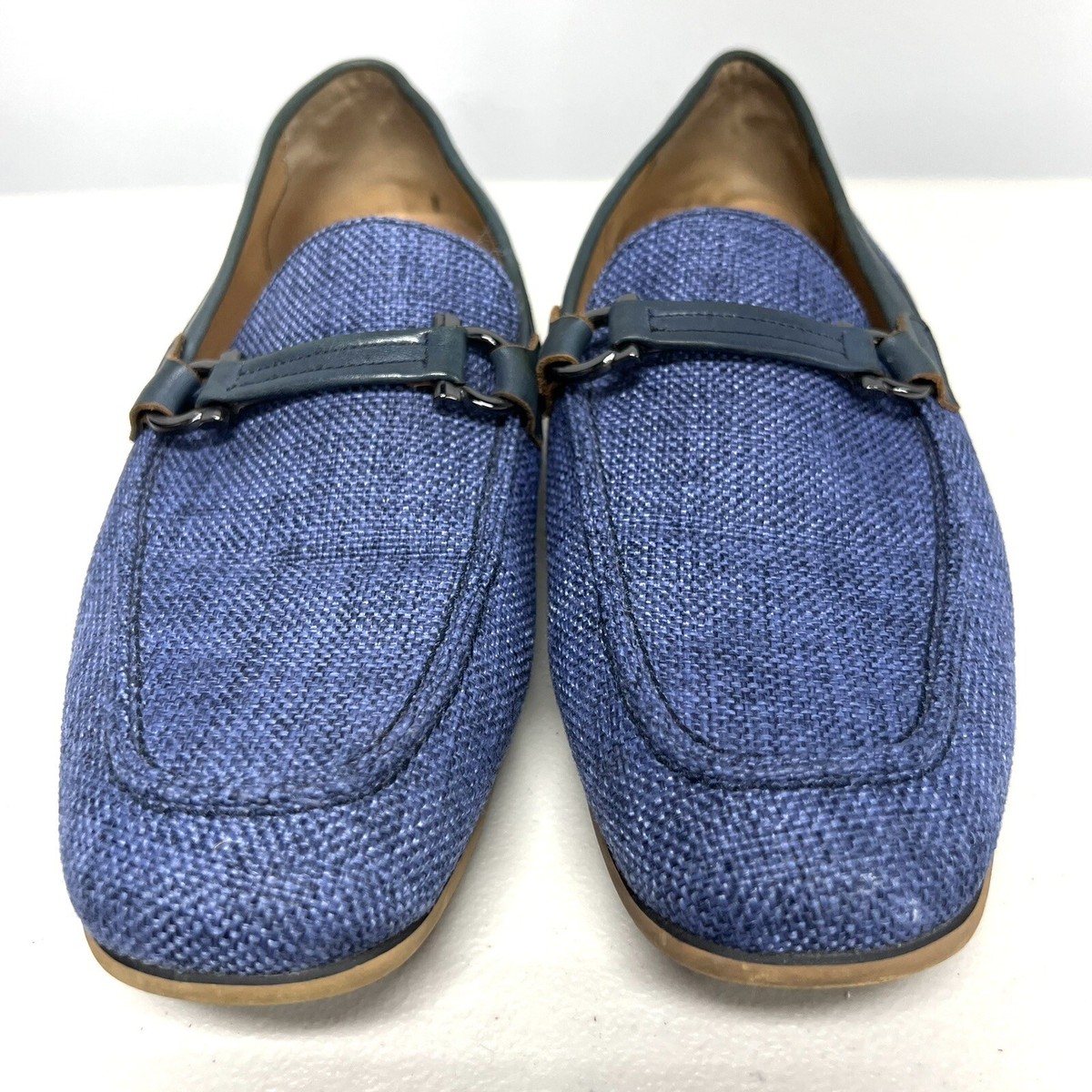 La Milano Shoes Mens 10 Navy Blue Loafer Leather Woven Dress Shoes Office Preppy La Milano Navy Blue Loafer Leather Dress Up Shoes Style  main image 4
