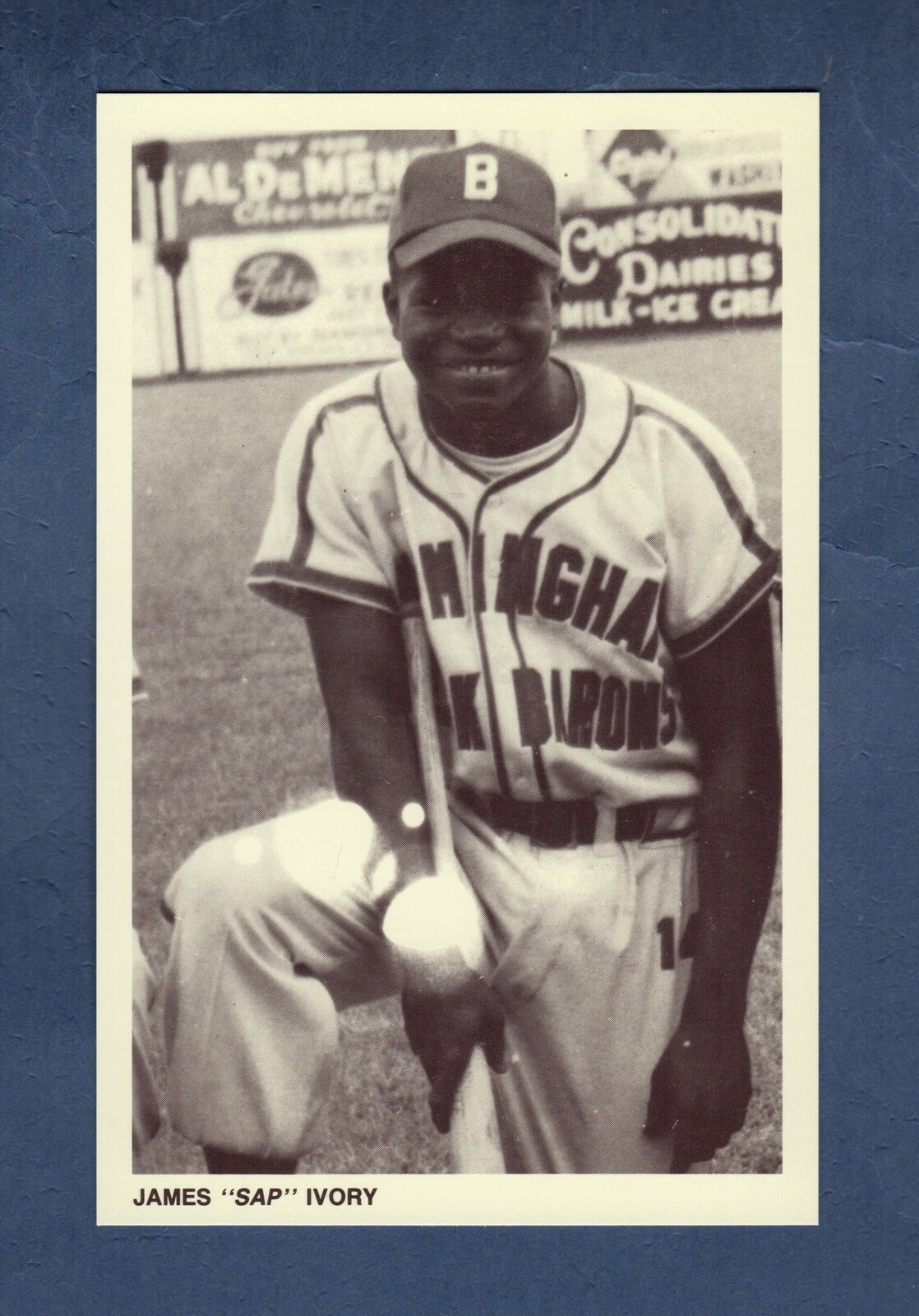#20 JAMES IVORY, Birmingham Black Barons Negro League sepia postcard~1992 Retort