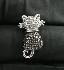 PAJ Designer Sterling Silver Natural Melee Diamond Accent Cat Slide Pendant 925