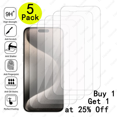5-Pack For iPhone 14 13 12 11 X Pro Max SE Tempered GLASS Screen Protector Lot