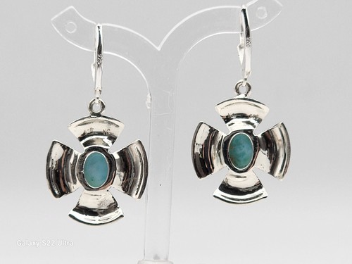 ORECCHINI LEVERBACK NATURALI REPUBBLICA DOMINICANA LARIMAR ARGENTO STERLING 925! - Foto 3 di 6