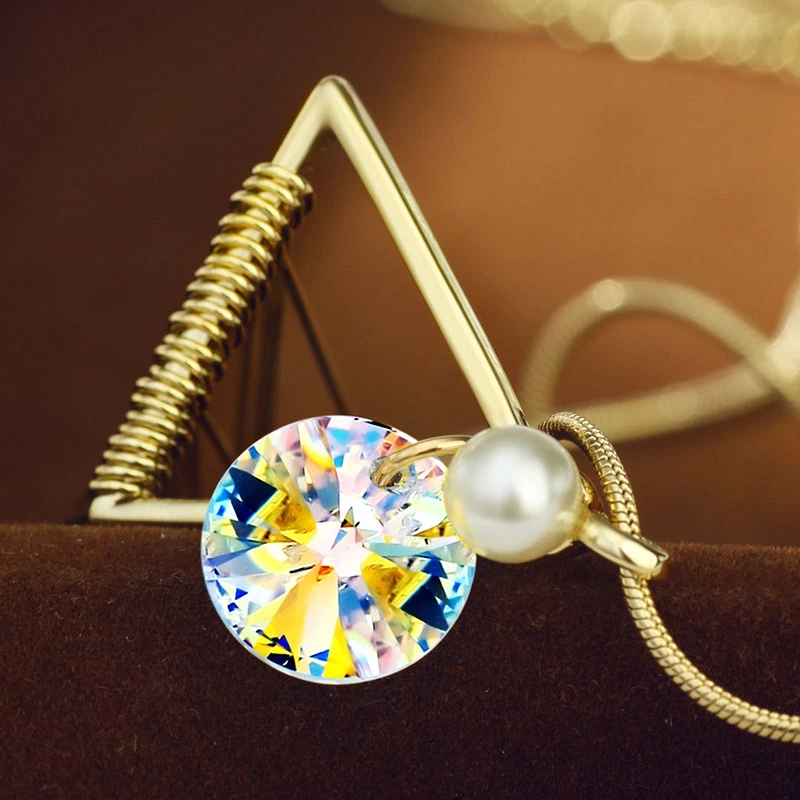 Сделано с кристаллами Swarovski золотой треугольник бахрома подвеска ожерелье S4 - Изображение 4 из 4