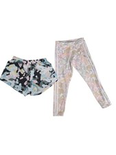 Adidas Girl Two-Piece Pastel Camo Shorts Legging Pink, Blue, Yellow NWOT Sz L