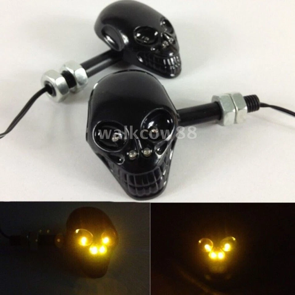 2x Skull LED Turn Signals For Victory Hammer 8-Ball Jackpot Arlen Ness Vegas Foto 2 de 4