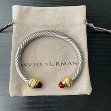 David Yurman Garnet Bracelet with White Diamonds Fits wrists 6-7 inches