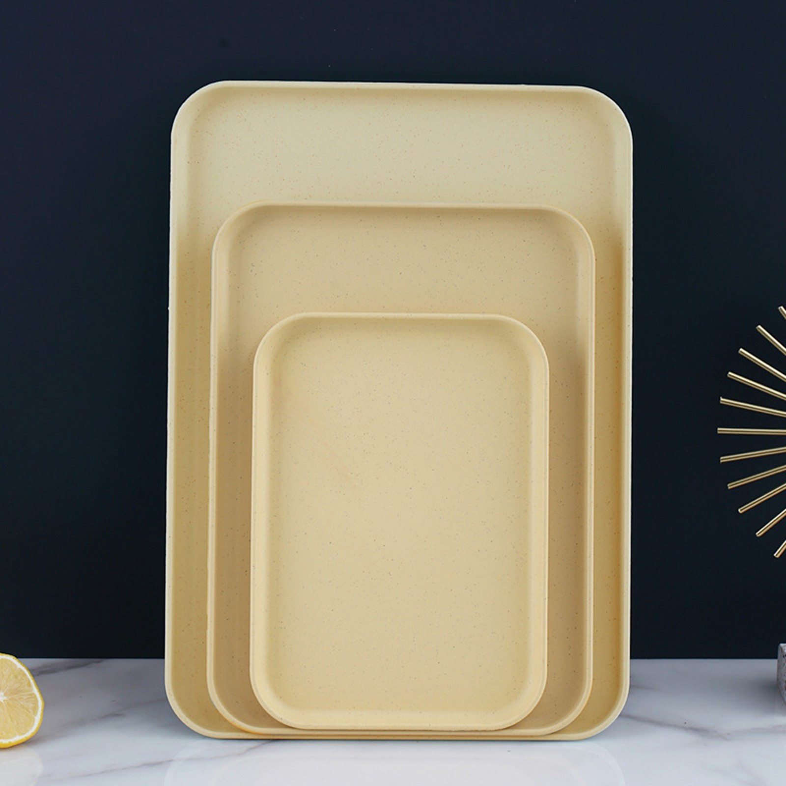 Kitchen Serving Tray Wheat Straw Rectangular Nordic Style Cupcake Fruit Snack Te