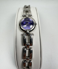 Ladies FOSSIL F2 Silver Tone Purple Dial Round Bracelet Watch 23mm New Battery